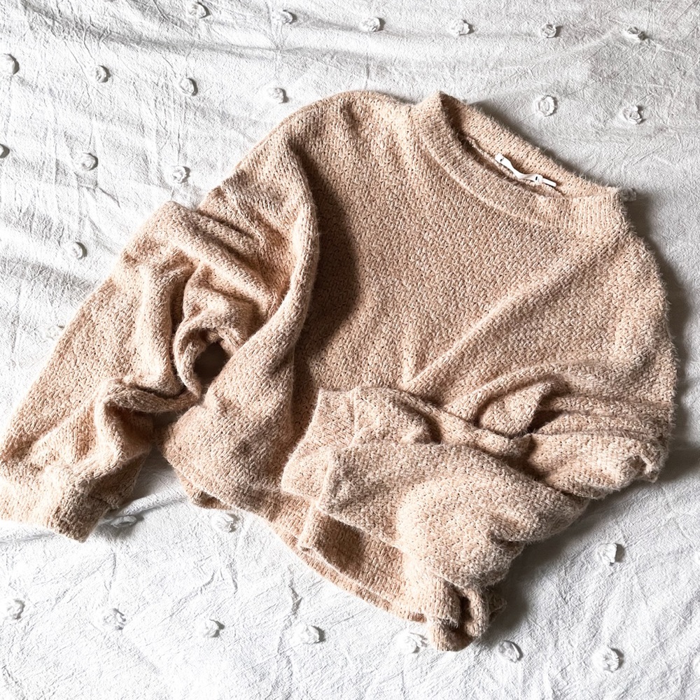 new lush tan knit cropped boxy sweater